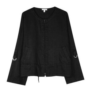 Eileen Fisher Heavy Linen Short Drawstring Jacket Black Size Medium